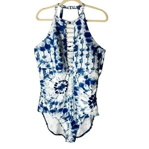 Cacique Blue Tie Dye High Neck One Piece No Wire Swimsuit 24